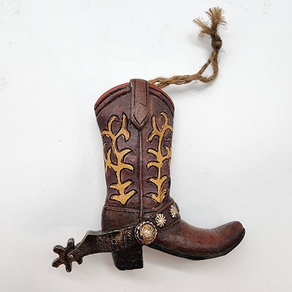 Cowboy Boot Christmas Ornament Brown Spur 3.5" Resin Western Cowgirl Rustic - Picture 2 of 10
